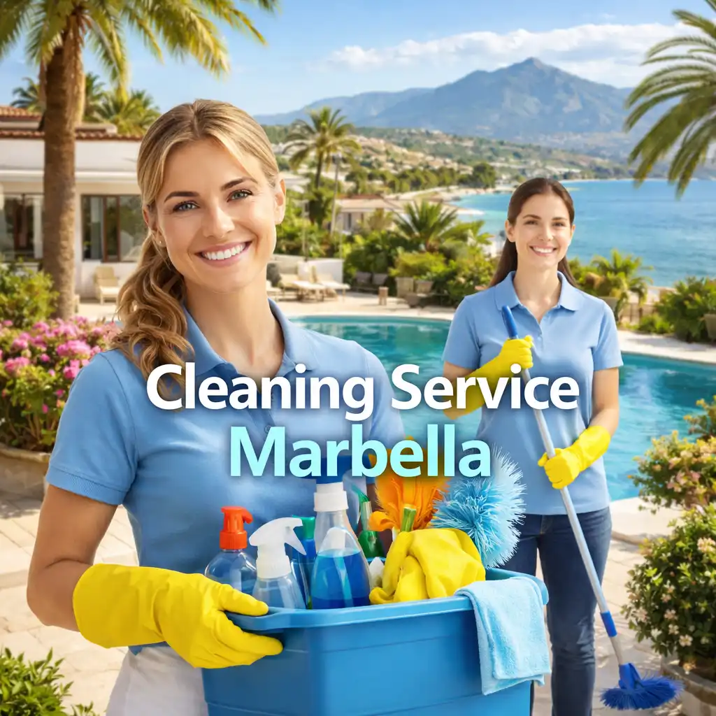 Professional cleaning service in Marbella with Mediterranean Sea and La Concha mountain in the background